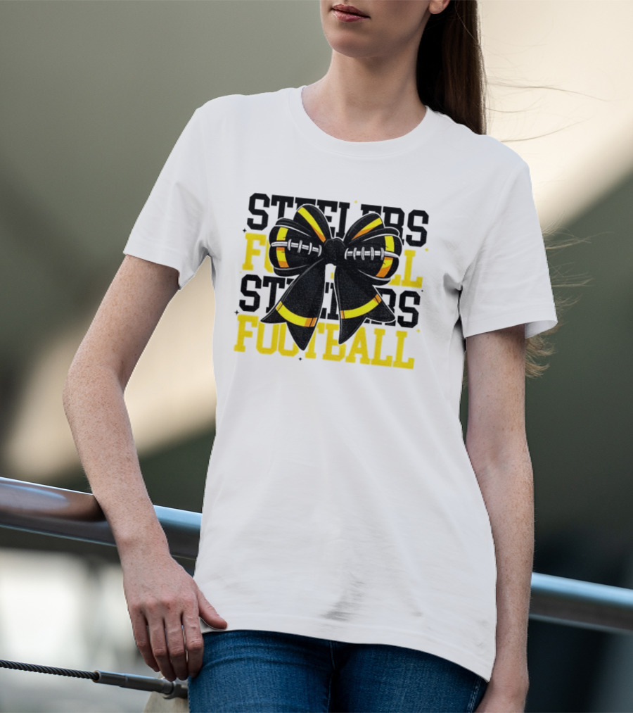 Pittsburgh Steelers Football Coquette Mom Bow Game Day T-Shirt