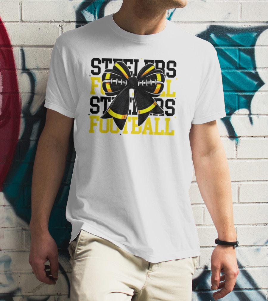 Pittsburgh Steelers Football Coquette Mom Bow Game Day T-Shirt