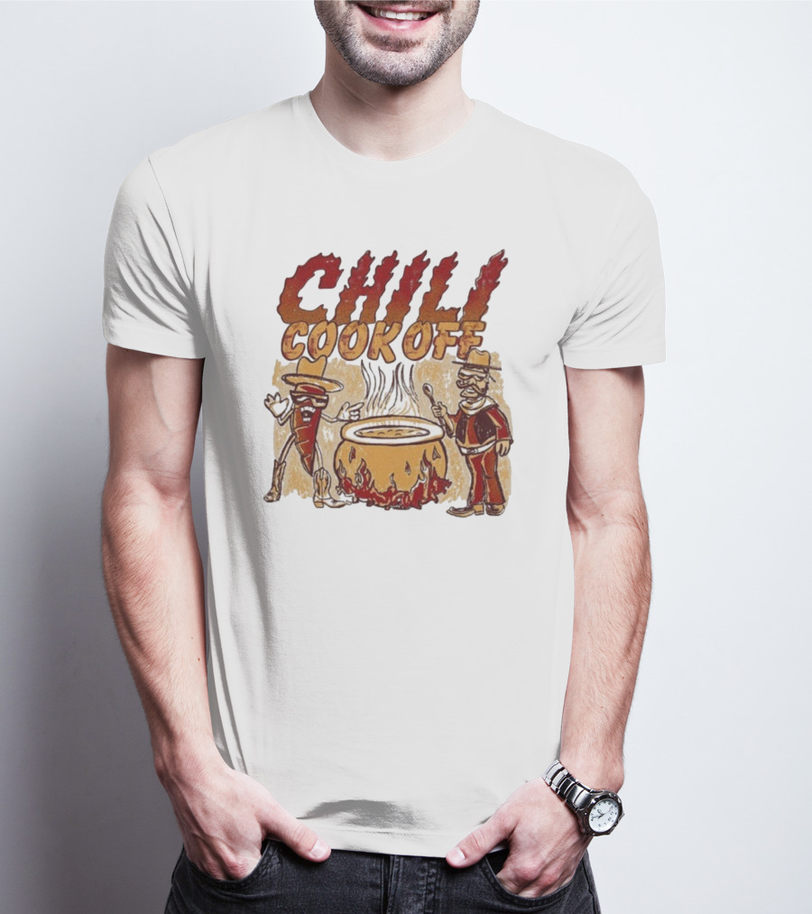 Chili Cookoff Spicy Pepper Cowboy And Chef Duel Over Fiery Pot T-Shirt