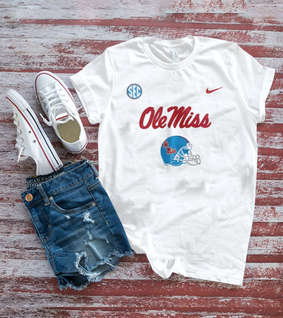 Ole Miss Rebels Football Helmet SEC Nike T-Shirt