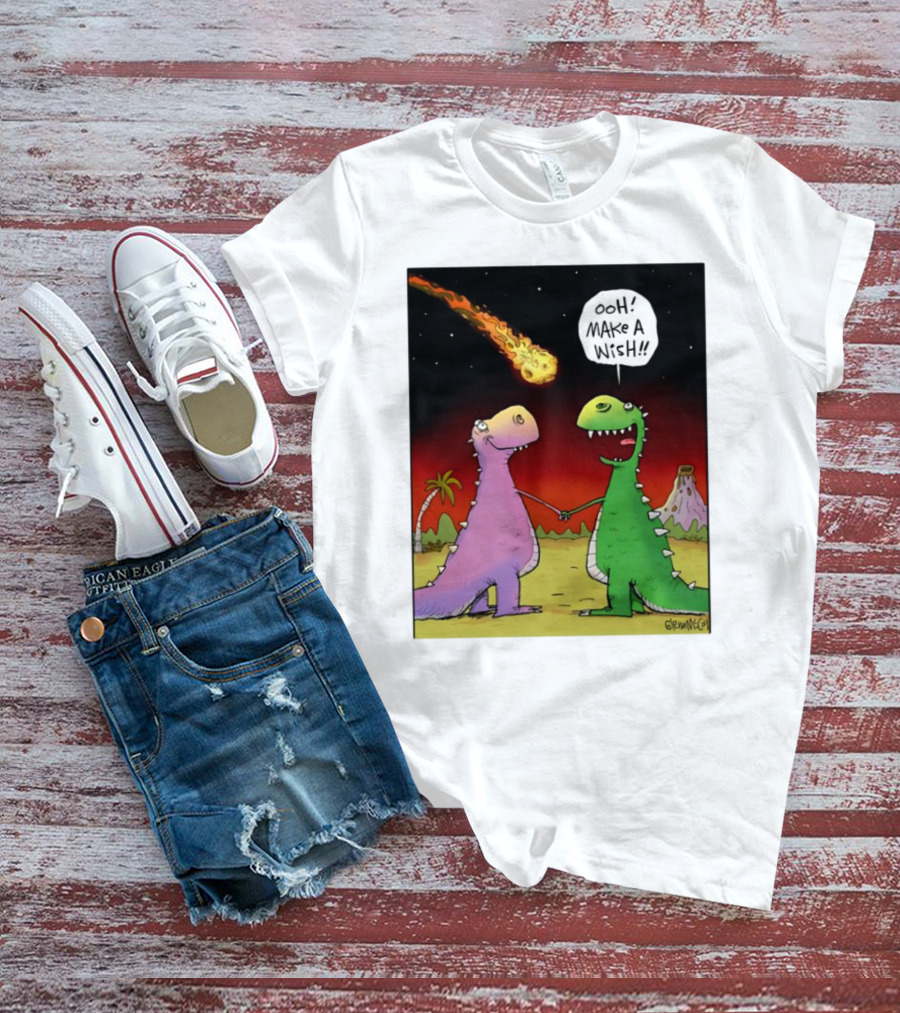 Glenn Mccoy Dinosaur Cartoon Ooh Make A Wish Meteorite Scene T-Shirt