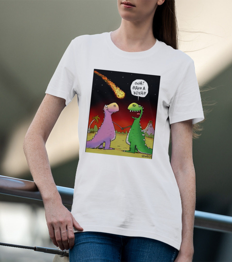 Glenn Mccoy Dinosaur Cartoon Ooh Make A Wish Meteorite Scene T-Shirt
