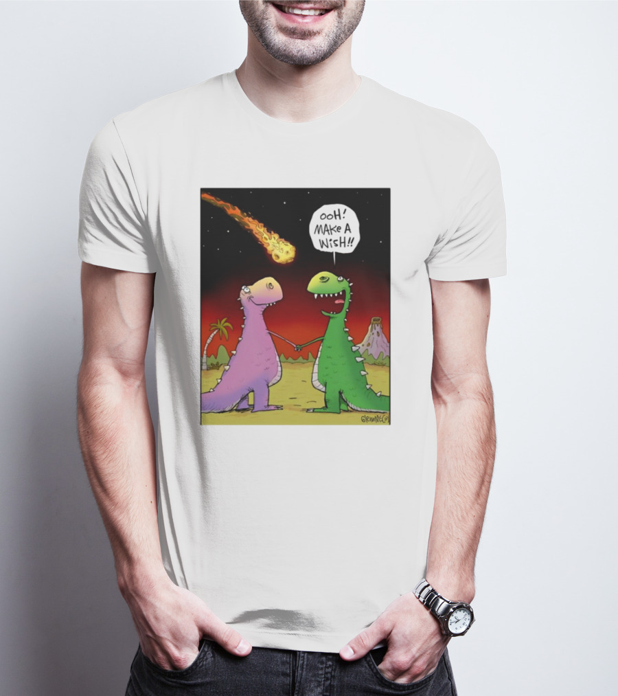 Glenn Mccoy Dinosaur Cartoon Ooh Make A Wish Meteorite Scene T-Shirt