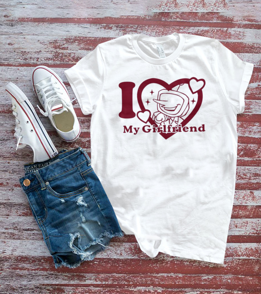 I Love My Girlfriend Mr. Tenna Heart Design T-Shirt