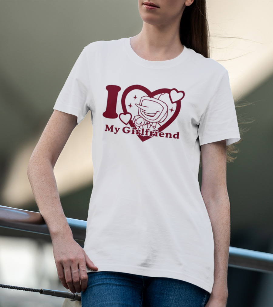 I Love My Girlfriend Mr. Tenna Heart Design T-Shirt