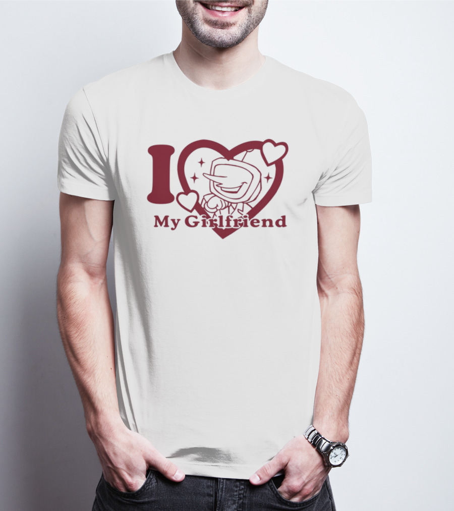 I Love My Girlfriend Mr. Tenna Heart Design T-Shirt
