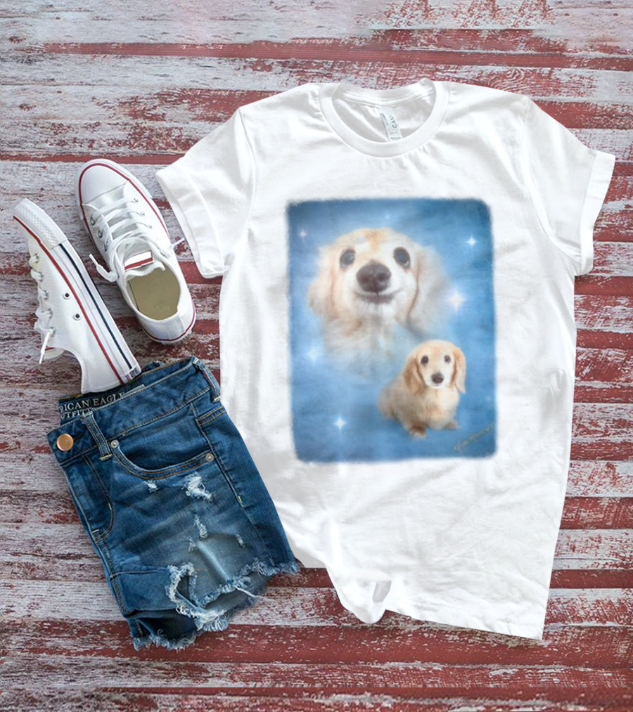 Olan Meows Bella Dog Portrait Classic Blue Stars T-Shirt