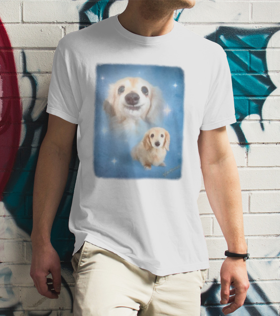 Olan Meows Bella Dog Portrait Classic Blue Stars T-Shirt