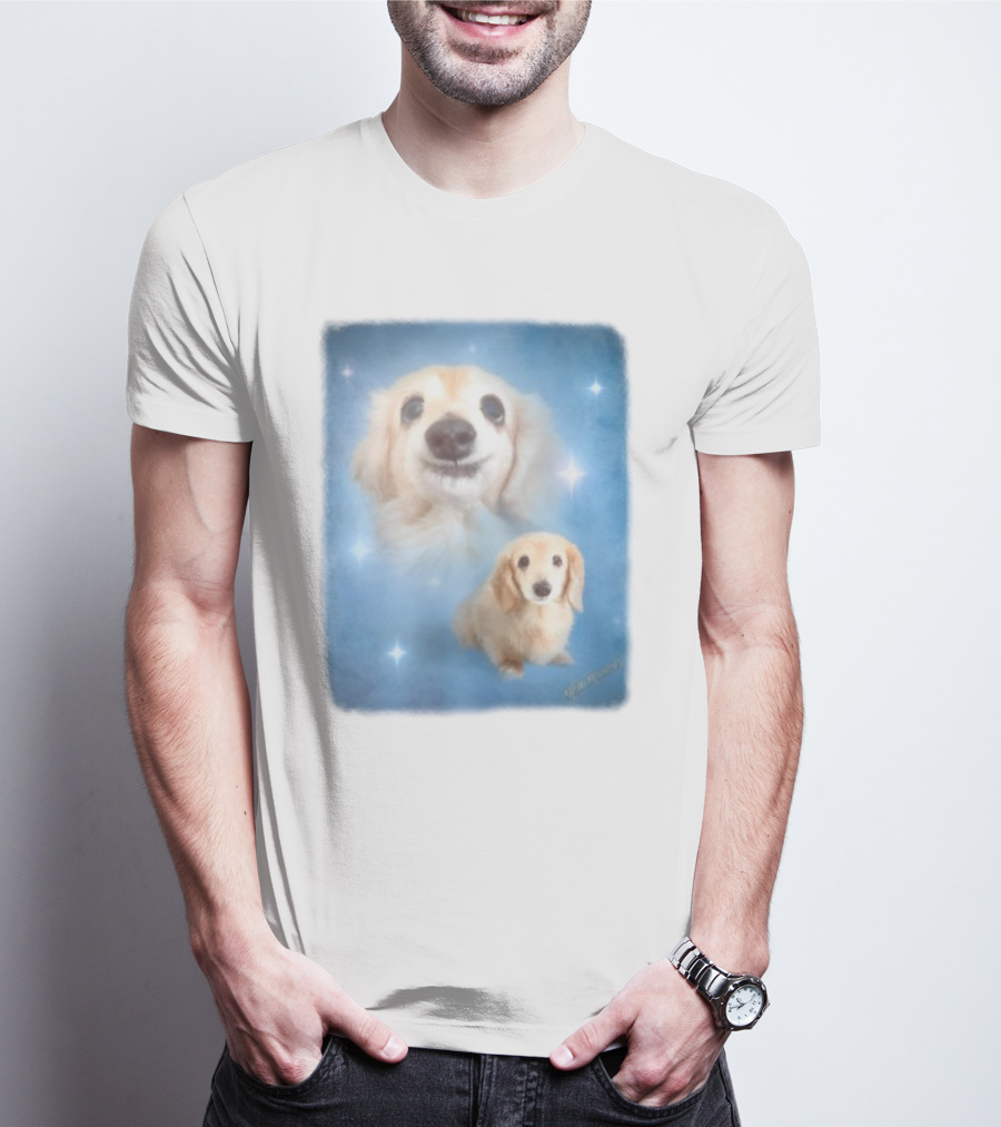 Olan Meows Bella Dog Portrait Classic Blue Stars T-Shirt