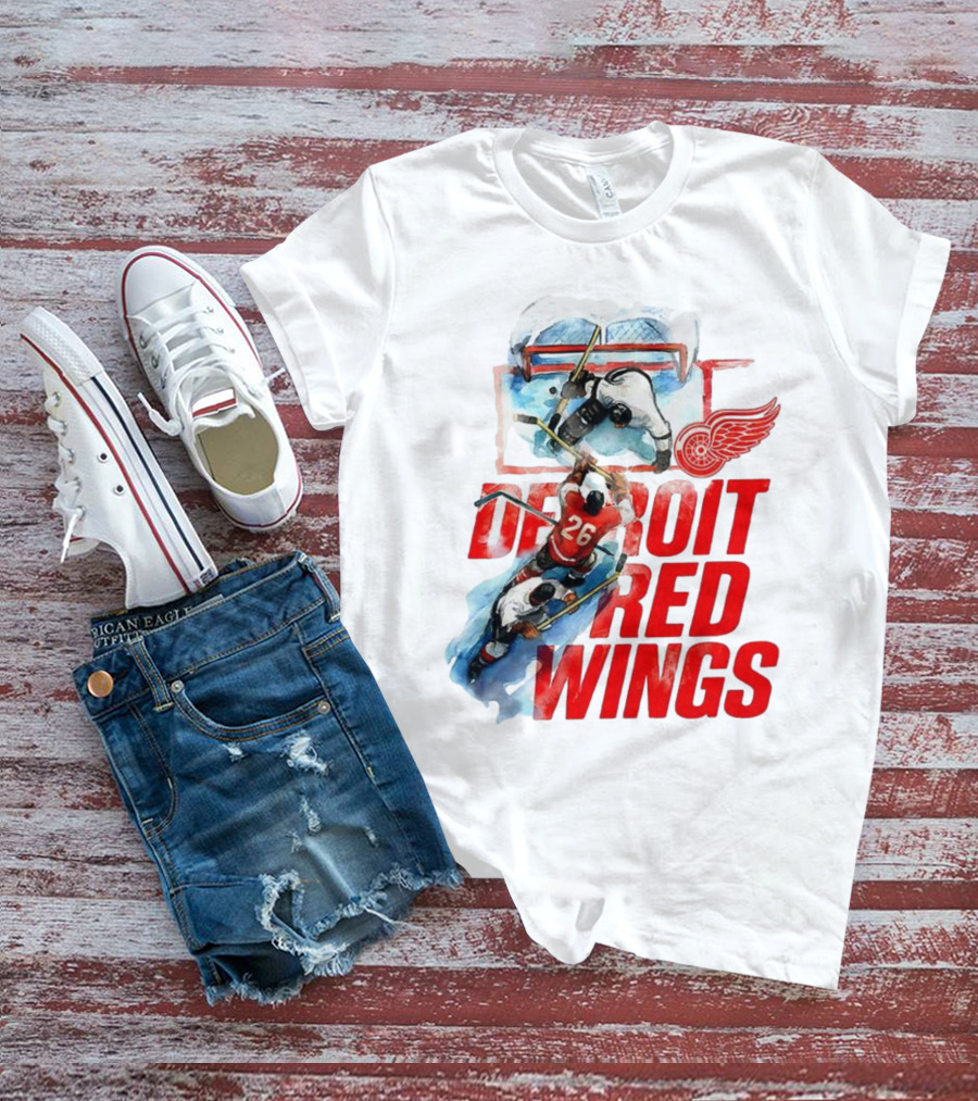 Sana X Detroit Red Wings Hockey Team Action Scene T-Shirt