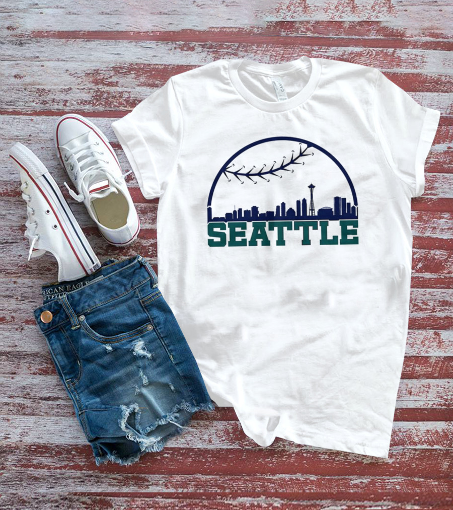 Seattle Mariners Skyline Baseball Theme With Space Needle T-Shirt