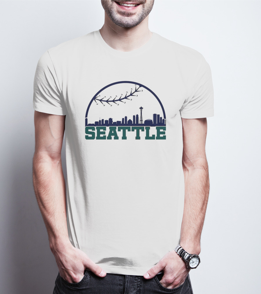 Seattle Mariners Skyline Baseball Theme With Space Needle T-Shirt