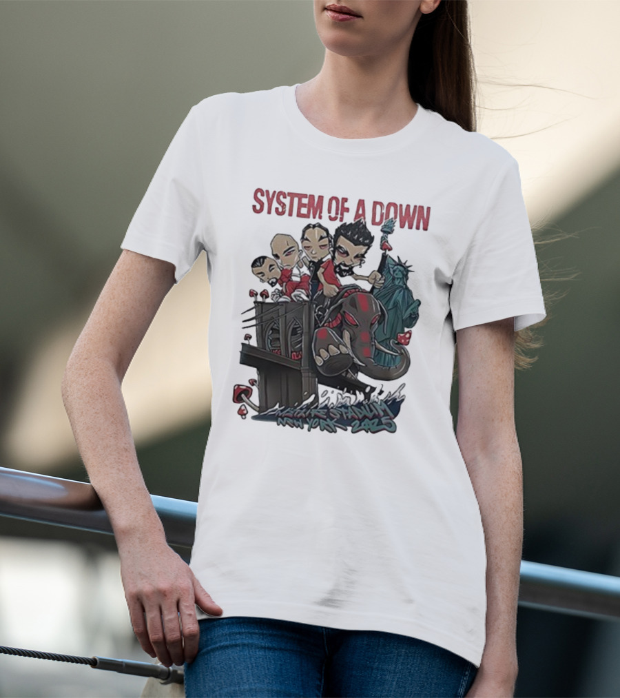 System Of A Down 2025 Chibi Cartoon Yankee Stadium New York T-Shirt