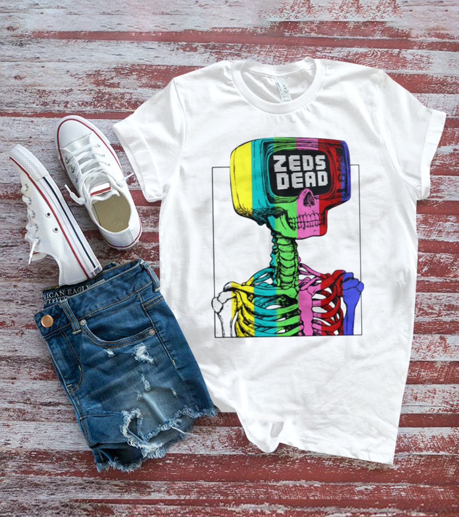 Zeds Dead TV Head Skeleton Multicolor Test Pattern T-Shirt