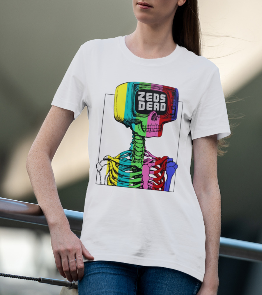 Zeds Dead TV Head Skeleton Multicolor Test Pattern T-Shirt
