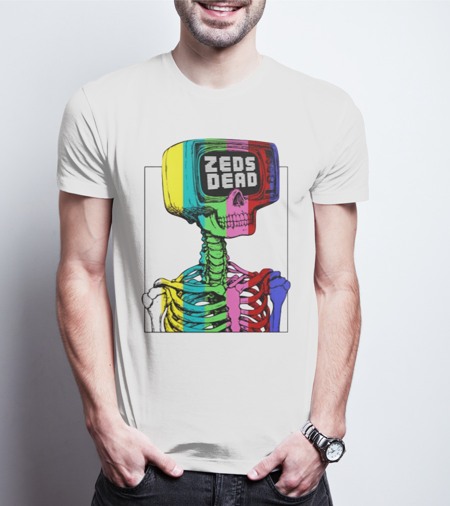 Zeds Dead TV Head Skeleton Multicolor Test Pattern T-Shirt