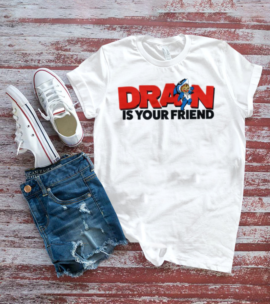 Drain Kewpie Friend In Red Block Letters With Cartoon Character T-Shirt
