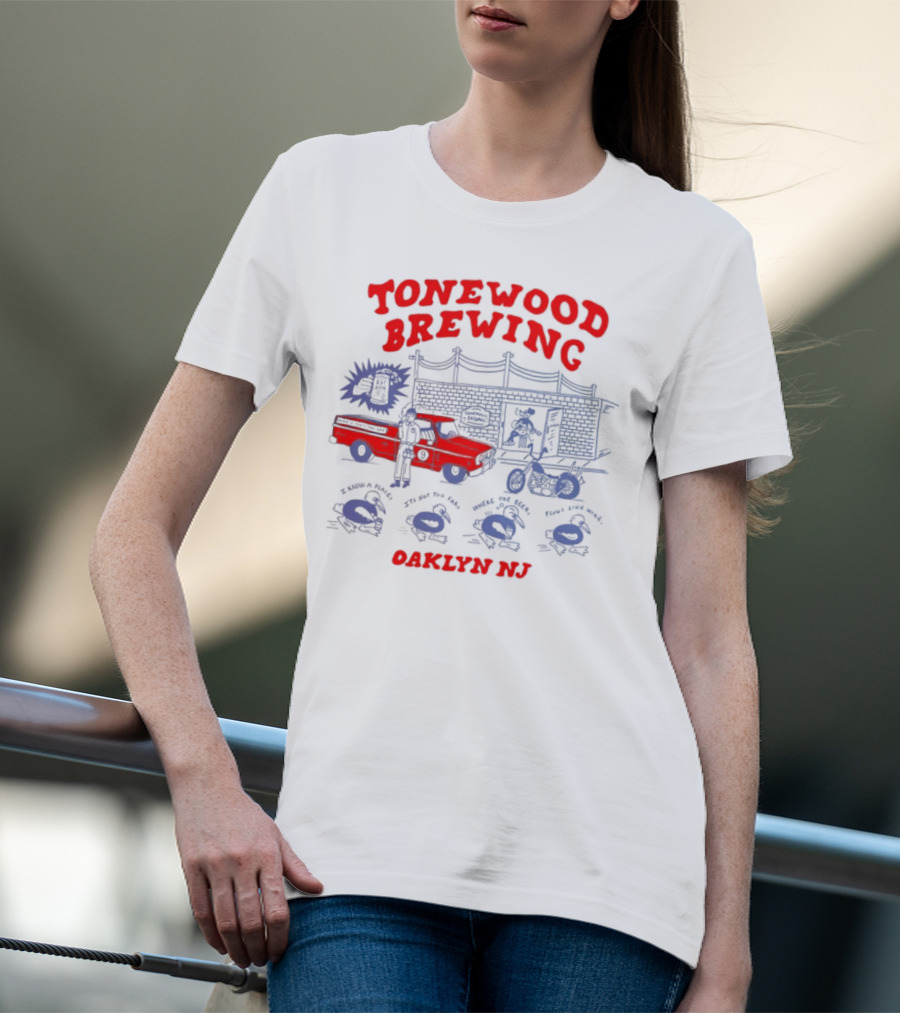 Tonewood Brewing Oaklyn NJ Vintage Car Scene T-Shirt