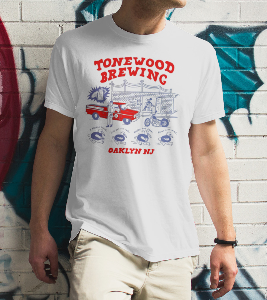 Tonewood Brewing Oaklyn NJ Vintage Car Scene T-Shirt