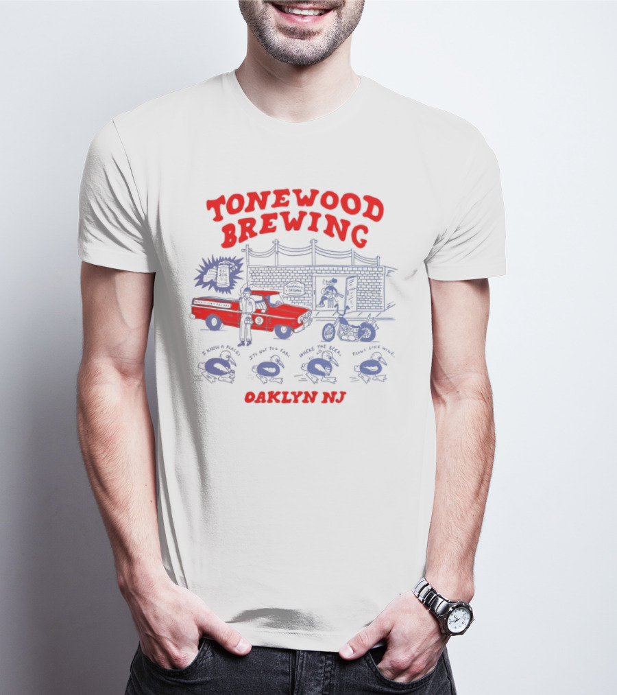 Tonewood Brewing Oaklyn NJ Vintage Car Scene T-Shirt