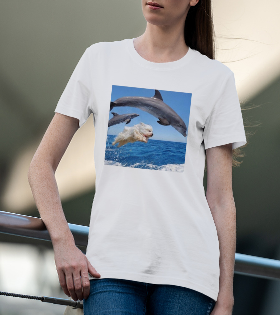 Dog Jump With Dolphin Ocean Adventure T-Shirt