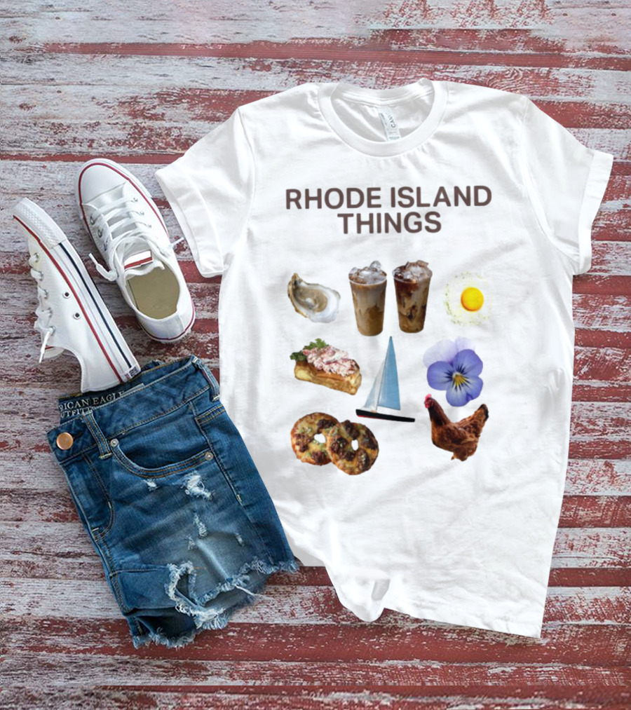 Rhode Island Things Iced Coffee Lobster Roll Sailboat Hen Johnnycakes T-Shirt