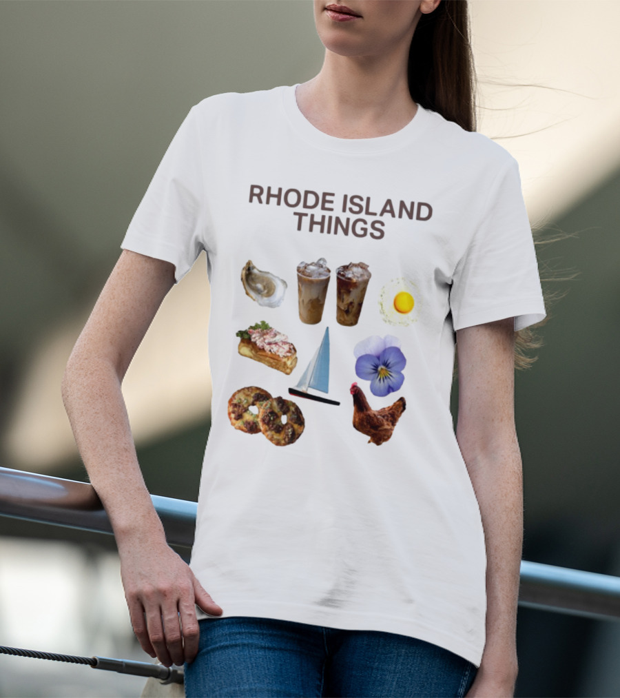 Rhode Island Things Iced Coffee Lobster Roll Sailboat Hen Johnnycakes T-Shirt
