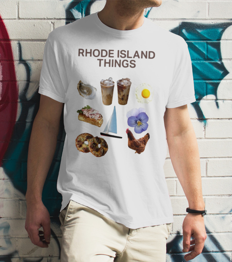 Rhode Island Things Iced Coffee Lobster Roll Sailboat Hen Johnnycakes T-Shirt