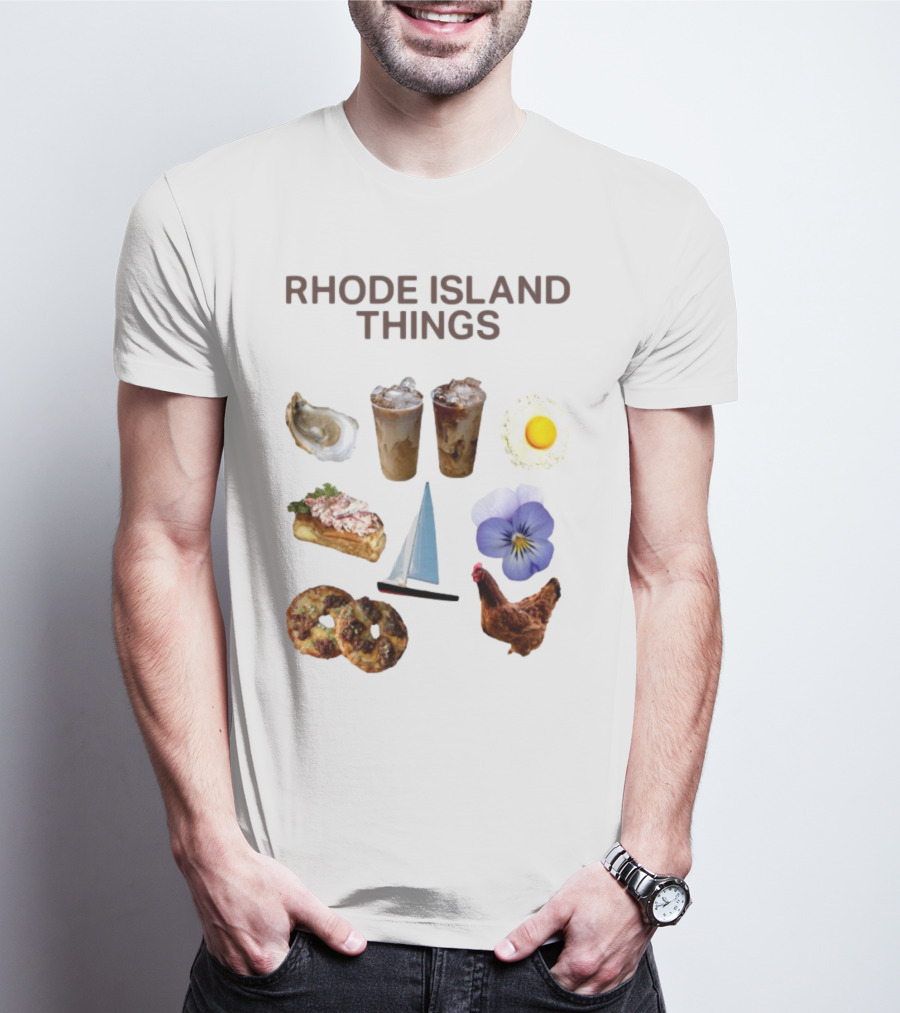 Rhode Island Things Iced Coffee Lobster Roll Sailboat Hen Johnnycakes T-Shirt