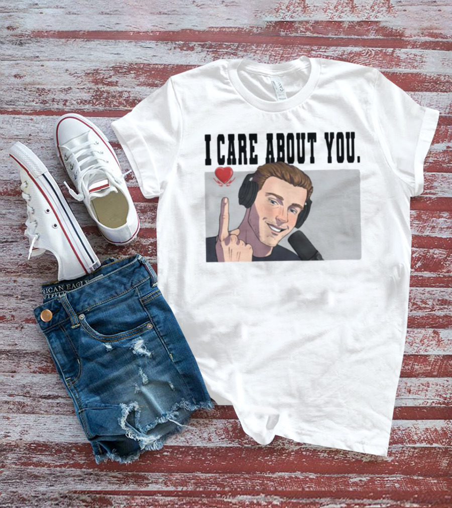 I Care About You Heart Headphones Microphone Illustration T-Shirt