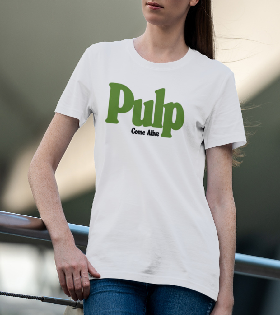 Pulp Come Alive Ecru Retro Bold Green Typography T-Shirt