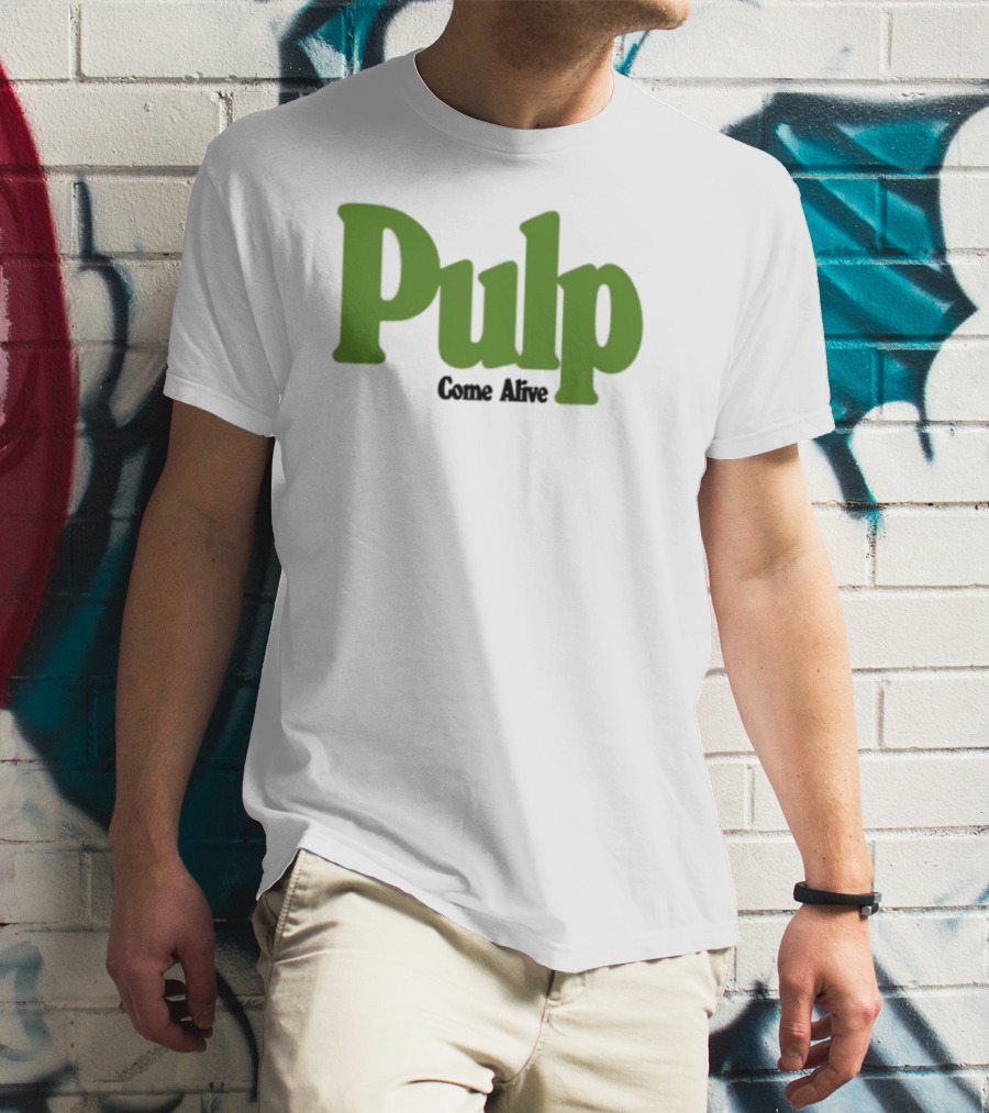 Pulp Come Alive Ecru Retro Bold Green Typography T-Shirt