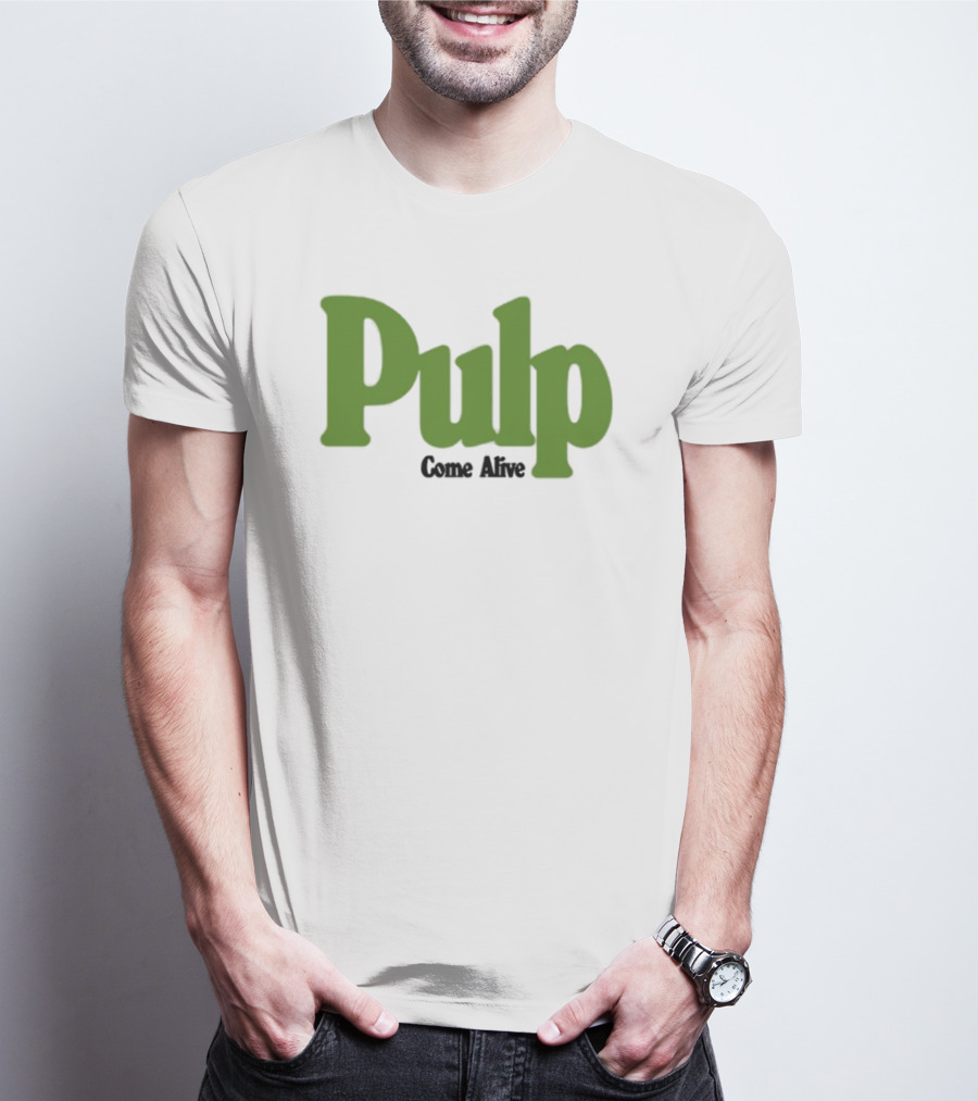 Pulp Come Alive Ecru Retro Bold Green Typography T-Shirt