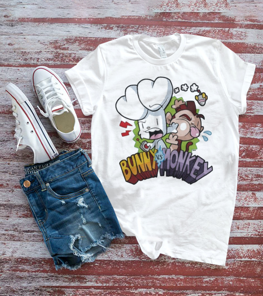 Bunny Vs Monkey Cartoon Rivalry Comic Style T-Shirt