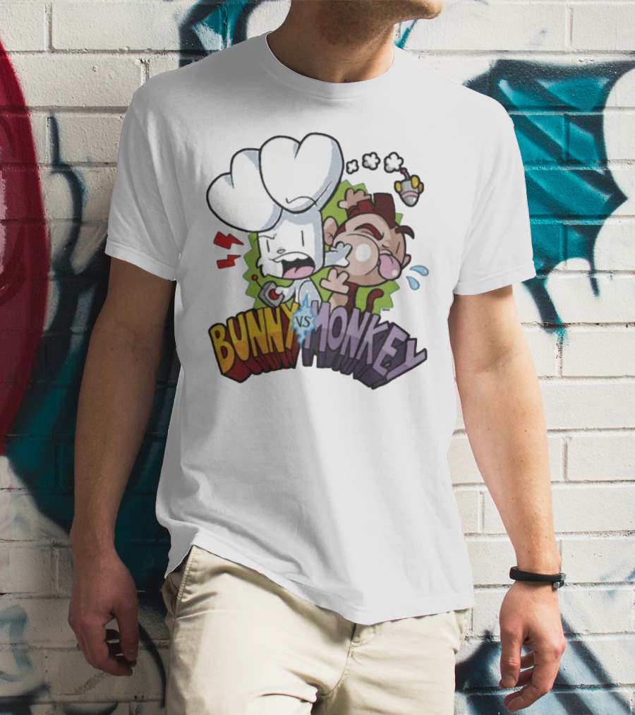 Bunny Vs Monkey Cartoon Rivalry Comic Style T-Shirt