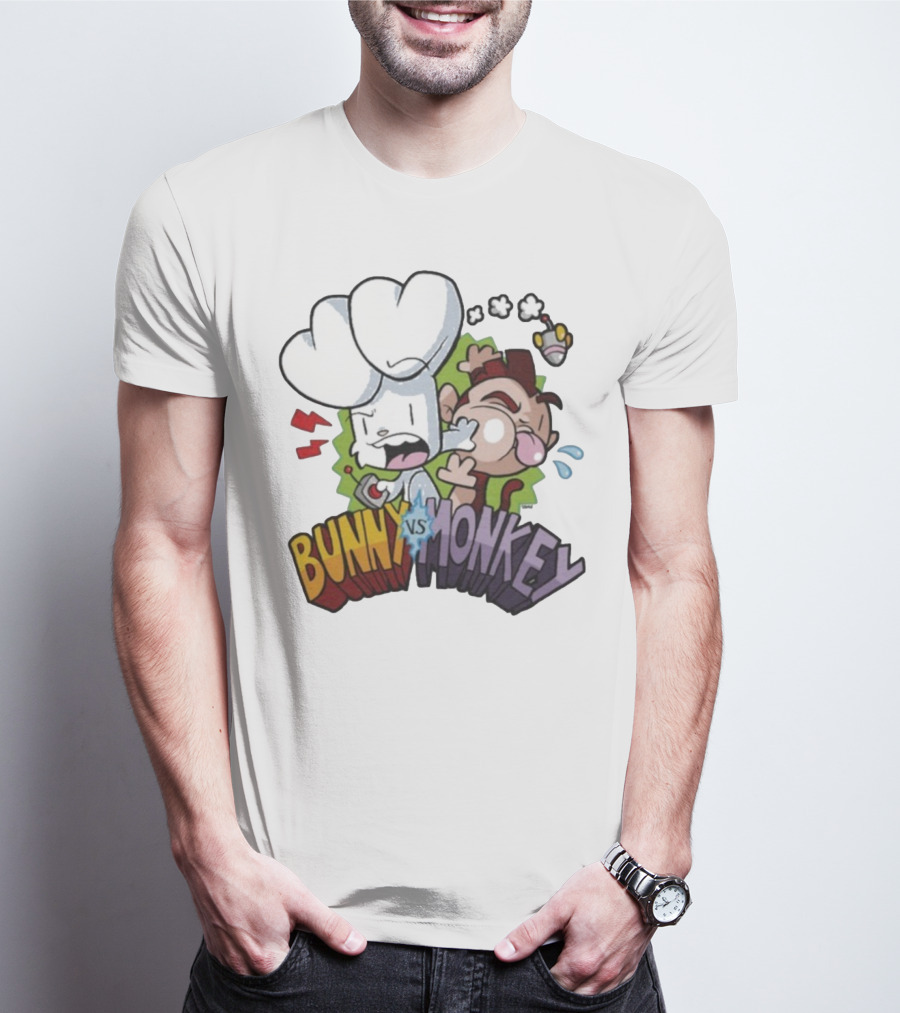 Bunny Vs Monkey Cartoon Rivalry Comic Style T-Shirt
