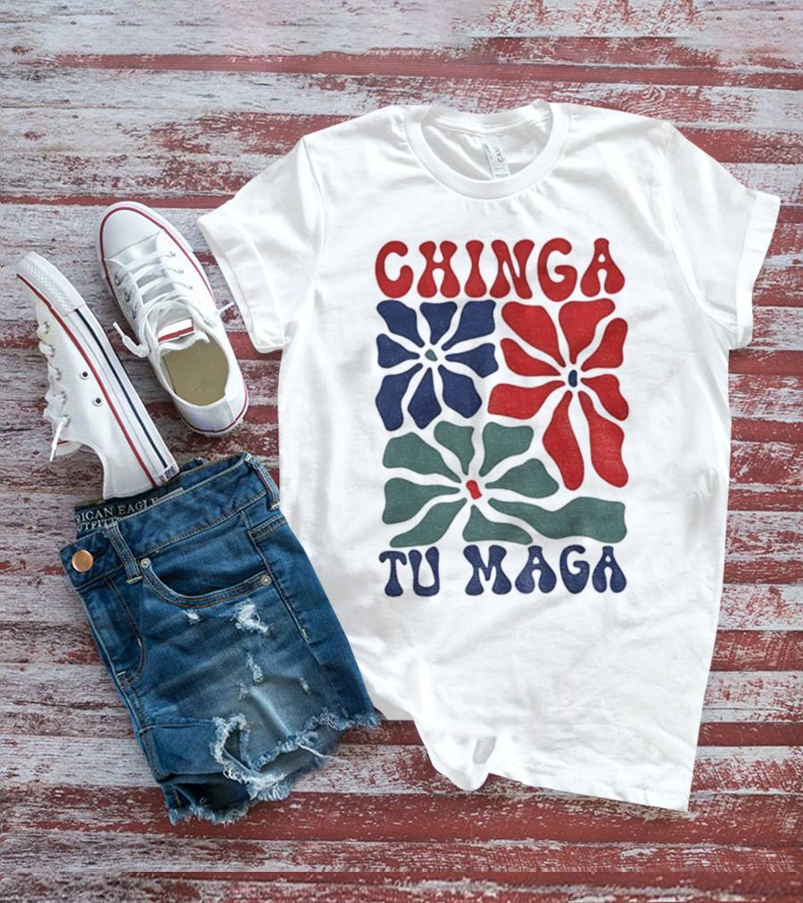 Chinga Tu Maga Colorful Floral Design T-Shirt
