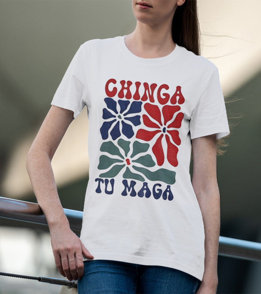 Chinga Tu Maga Colorful Floral Design T-Shirt
