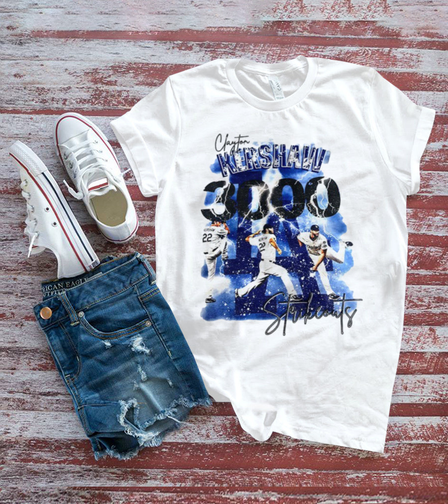 Clayton Kershaw 3000 Strikeouts Los Angeles Dodgers MLB Vintage T-Shirt