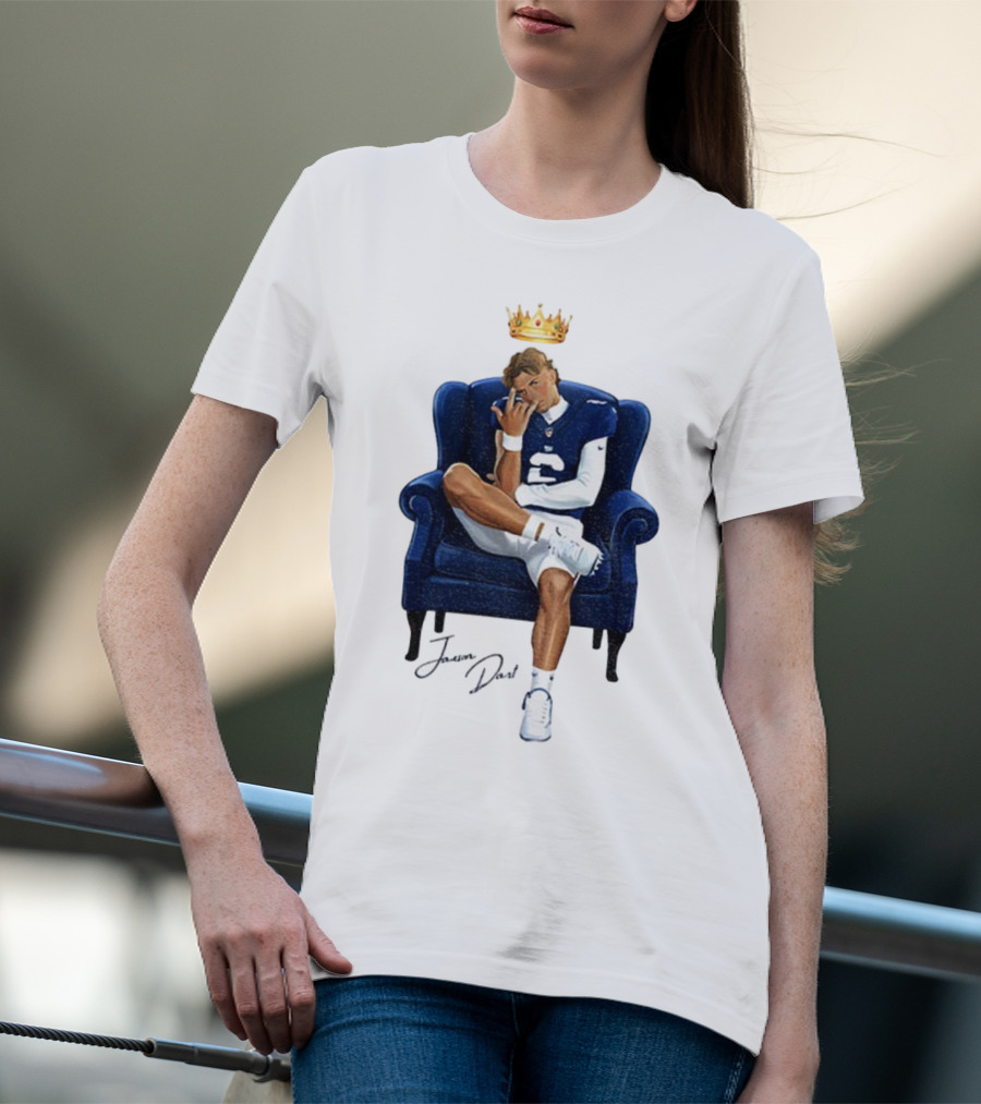 Jaxson Dart King New York Giants Football NFL 2025 Cartoon Player Throne Illustration T-Shirt