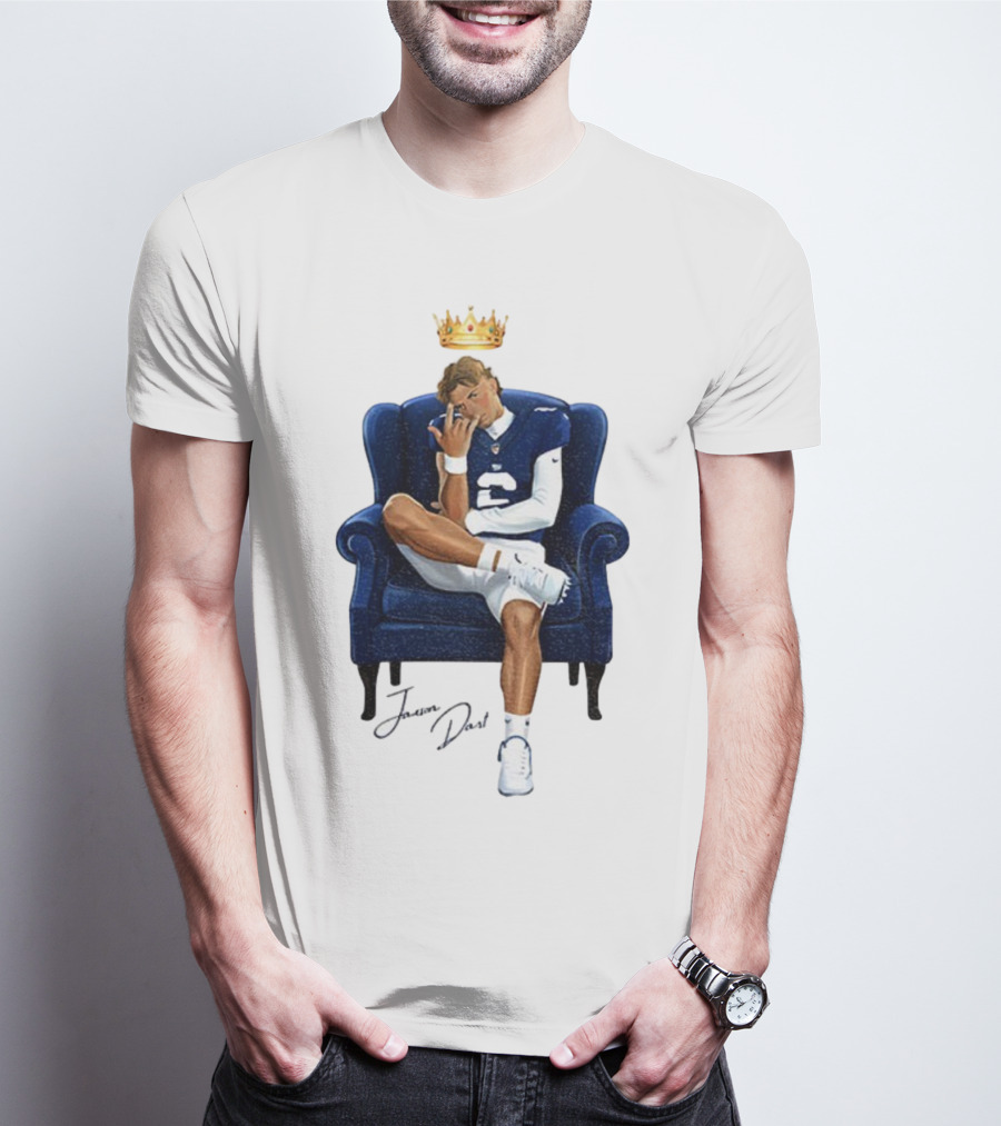 Jaxson Dart King New York Giants Football NFL 2025 Cartoon Player Throne Illustration T-Shirt