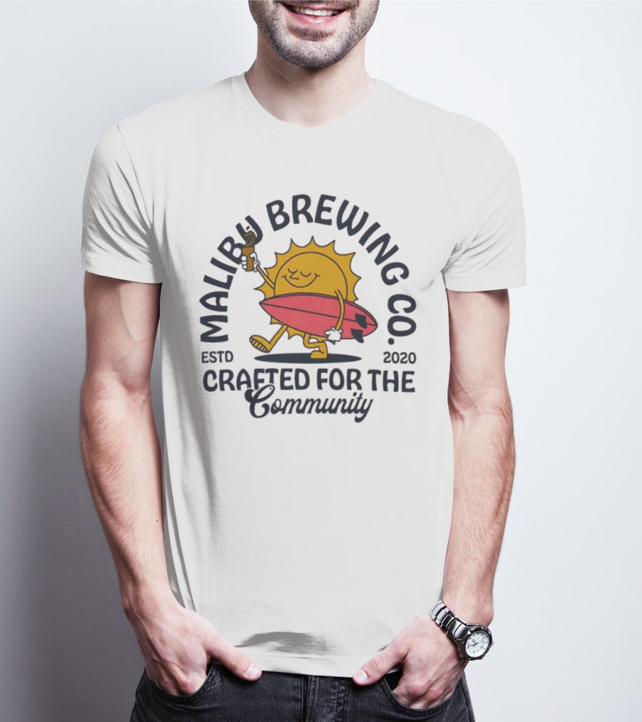 Malibu Brewing Co Estd 2020 Crafted For The Community Sun Surfboard T-Shirt