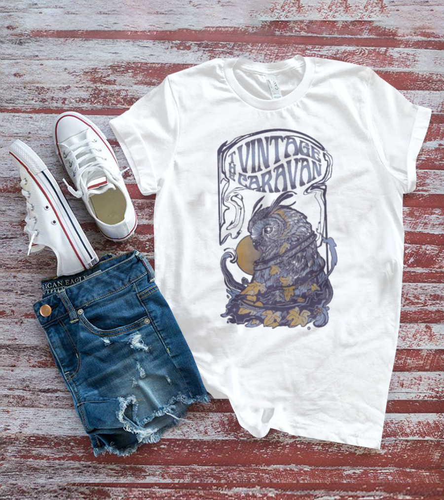 The Vintage Caravan Psychedelic Owl Art Nouveau Style T-Shirt