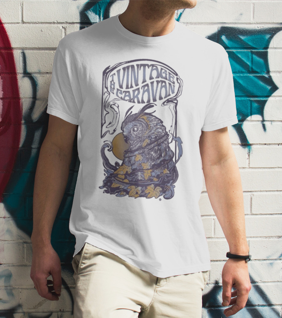 The Vintage Caravan Psychedelic Owl Art Nouveau Style T-Shirt
