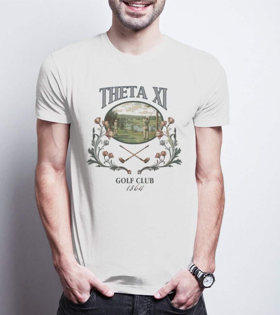 Theta Xi Golf Club 1864 Vintage Landscape And Floral Accents T-Shirt