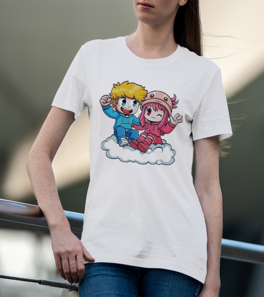 Ukri Et Lea Bio Cute Cartoon Characters On Cloud T-Shirt