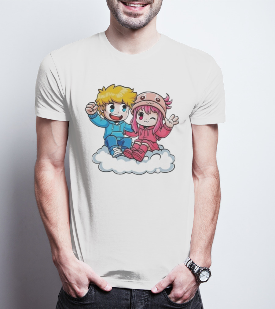 Ukri Et Lea Bio Cute Cartoon Characters On Cloud T-Shirt