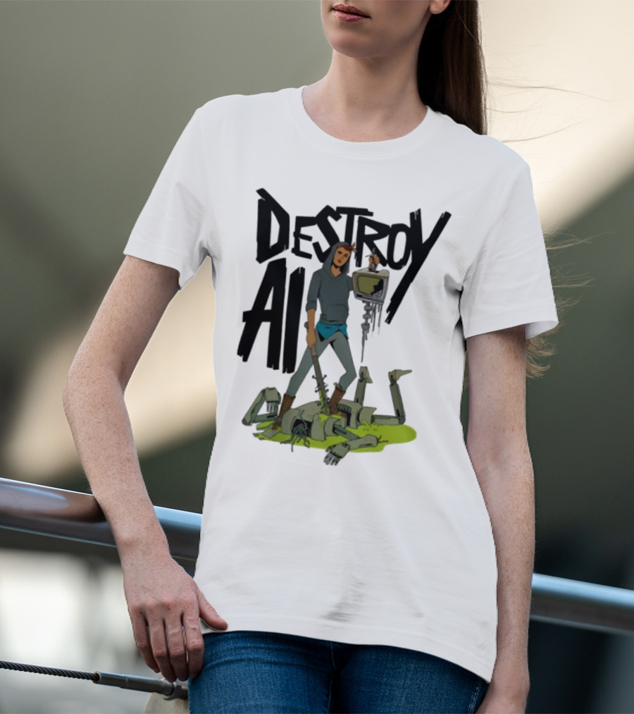"Aftermath Destroy AI Futuristic Battle Scene" T-Shirt