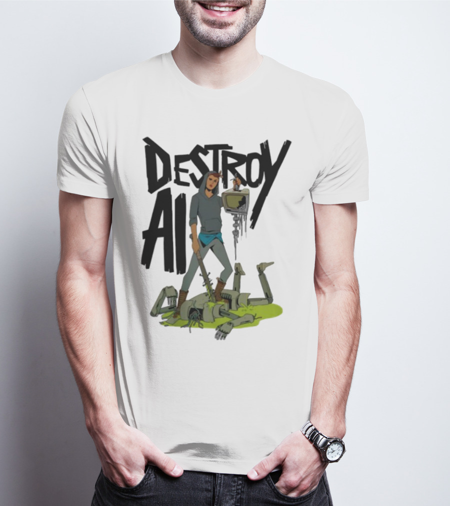 "Aftermath Destroy AI Futuristic Battle Scene" T-Shirt