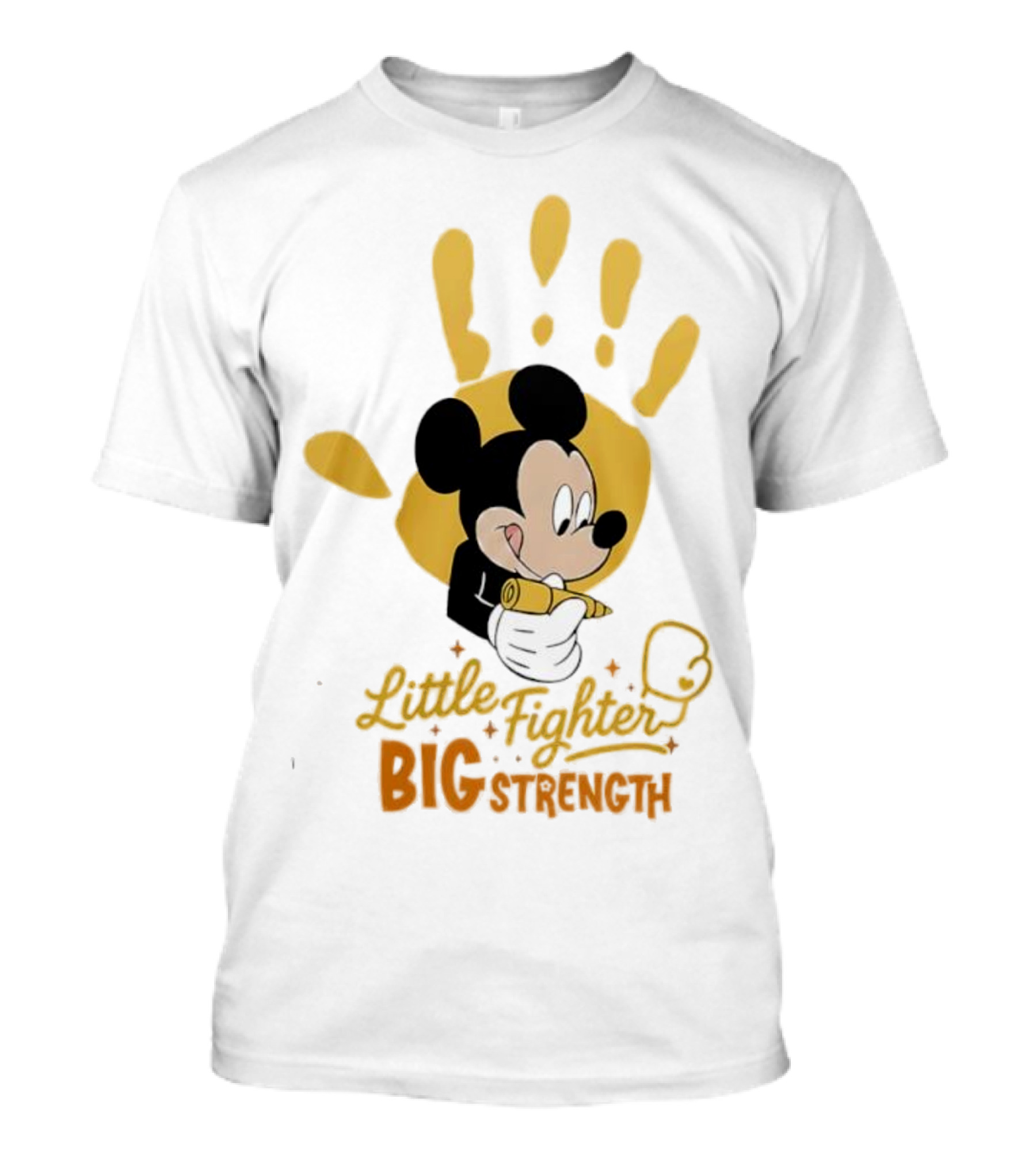 Mickey Mouse Little Fighter Big Strength Cancer Awareness Handprint T-Shirt